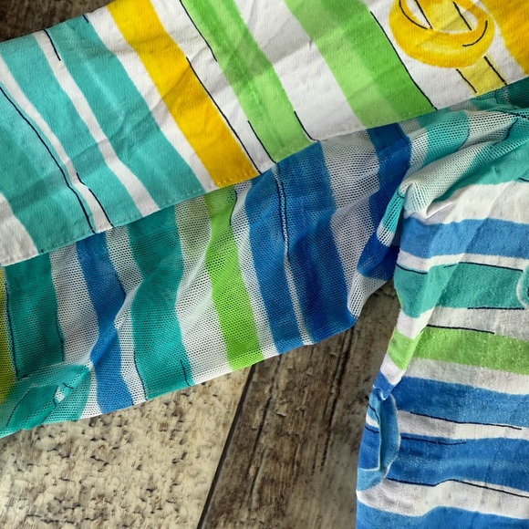 2 for $20: Ibkul UV protection activewear shirt blue yellow green white stripes - Picture 4 of 5